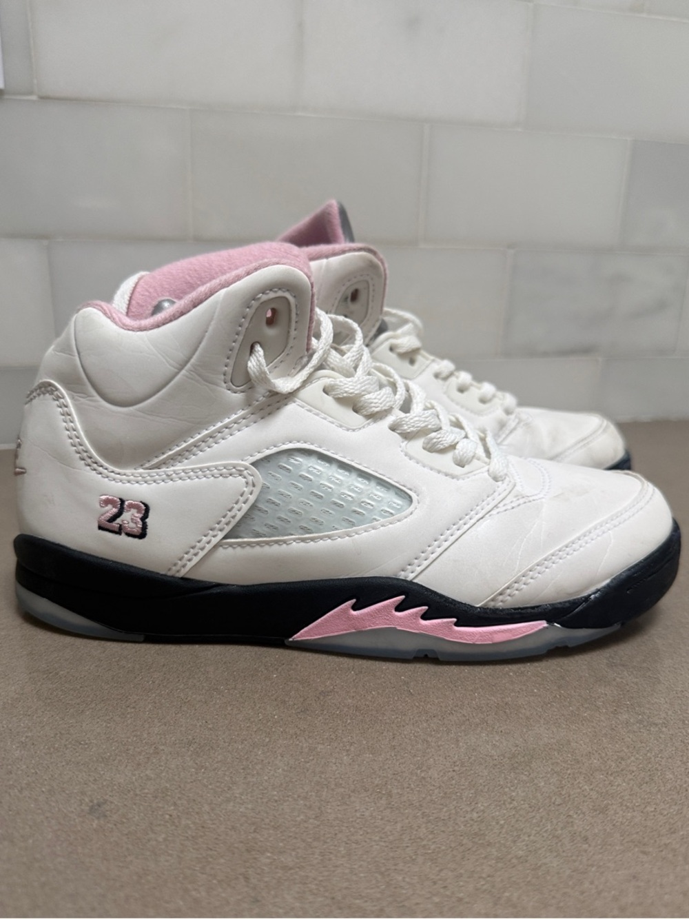 Girls Nike Air Jordan White and Pink High-Top Sneakers